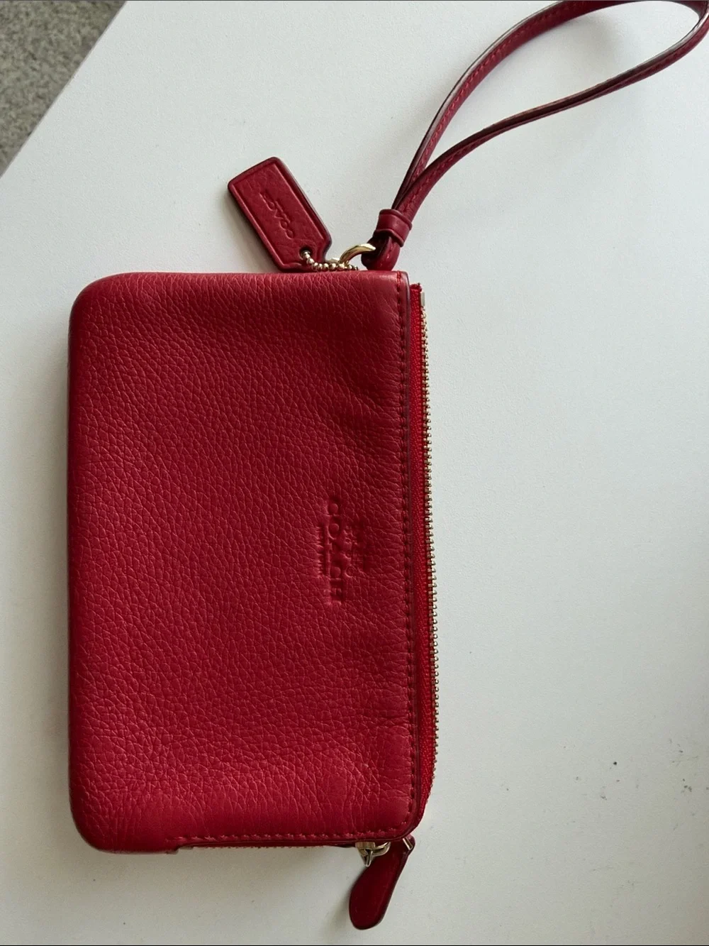 Coach Red Pebbled Leather Wristlet with Strap